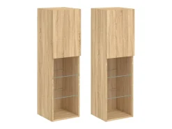 Móvel De Tv| Móveis de TV com luzes LED 2 pcs 30,5x30x102 cm carvalho sonoma PT105919 Castanho