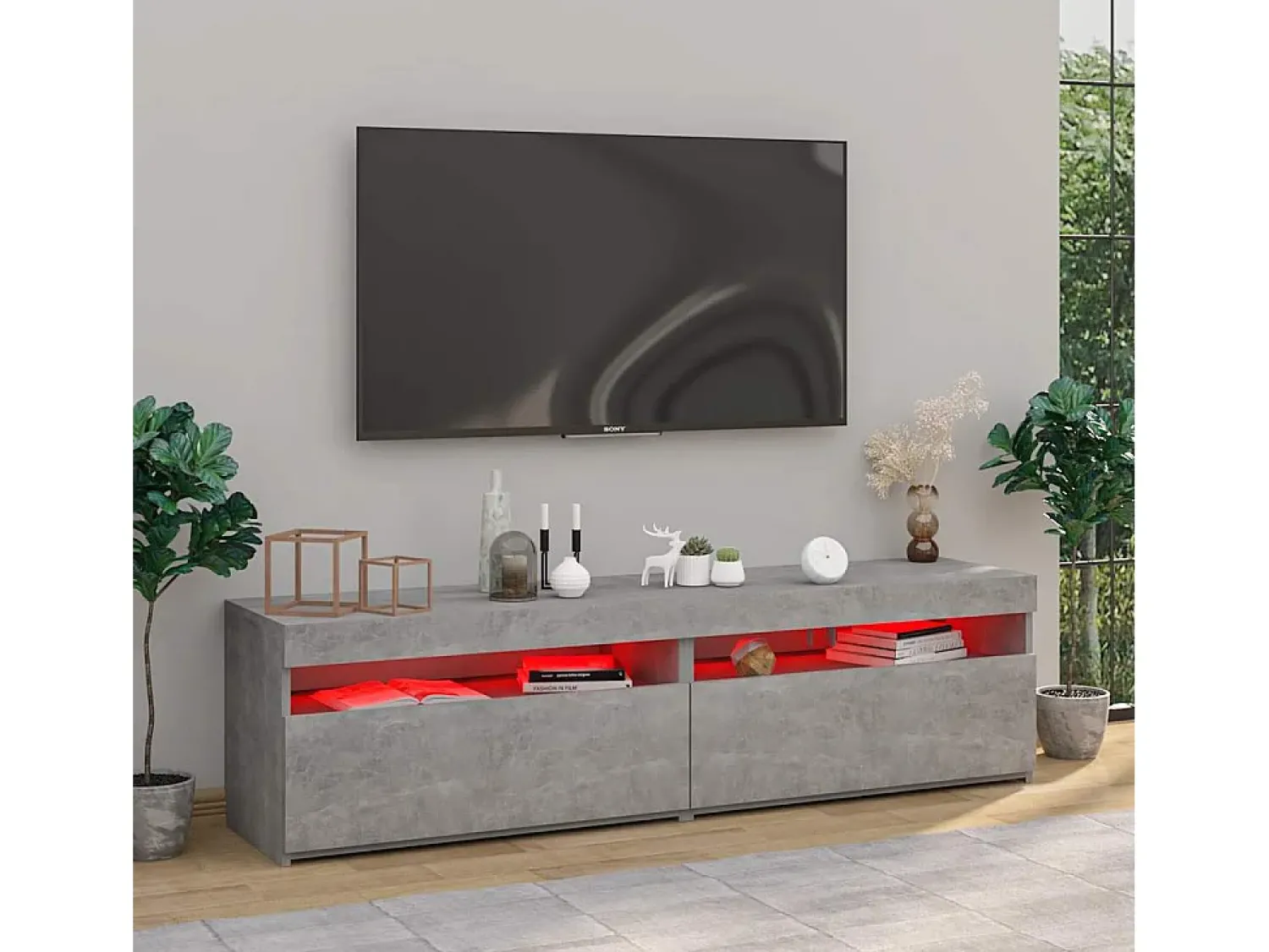 New vidaxl Móveis de TV com luzes LED 2 pcs 75x35x40 cm cimento Cinzento