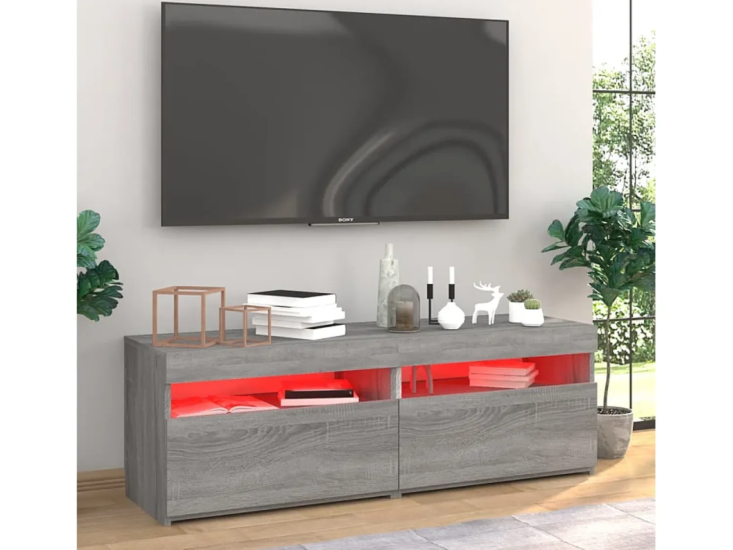 Móvel De Tv| Móveis de TV com luzes LED 2 pcs 60x35x40 cm sonoma cinza PT856597 Cinzento
