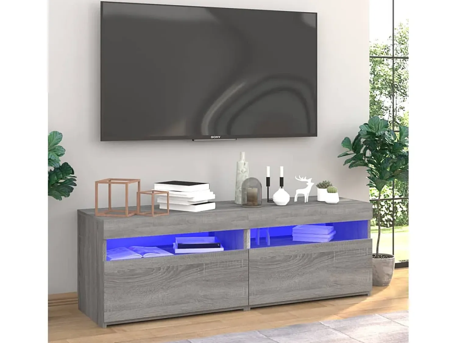 Móvel De Tv| Móveis de TV com luzes LED 2 pcs 60x35x40 cm sonoma cinza PT856597 Cinzento
