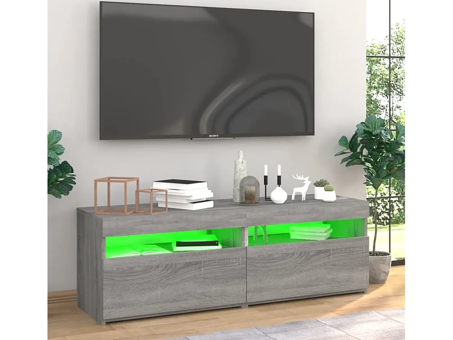 Móvel De Tv| Móveis de TV com luzes LED 2 pcs 60x35x40 cm sonoma cinza PT856597 Cinzento