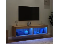 Móvel De Tv| Móveis de TV com luzes LED 2 pcs 60x30x30 cm carvalho sonoma PT967650 Castanho