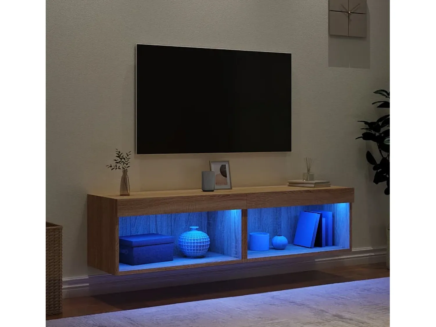Móvel De Tv| Móveis de TV com luzes LED 2 pcs 60x30x30 cm carvalho sonoma PT967650 Castanho