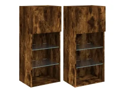 Móveis de TV com luzes LED 2 pcs 40,5x30x90 cm carvalho fumado PT421728^ Móvel De Tv