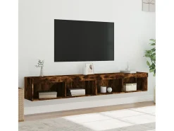 Móvel De Tv| Móveis de TV com luzes LED 2 pcs 100x30x30 cm carvalho fumado PT545638 Castanho