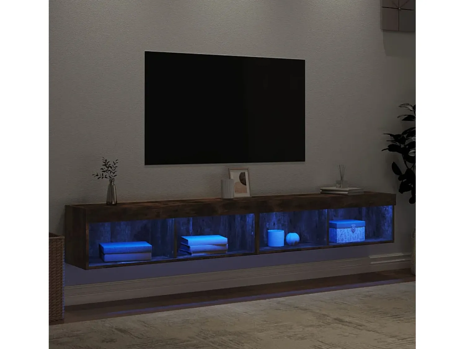 Móvel De Tv| Móveis de TV com luzes LED 2 pcs 100x30x30 cm carvalho fumado PT545638 Castanho