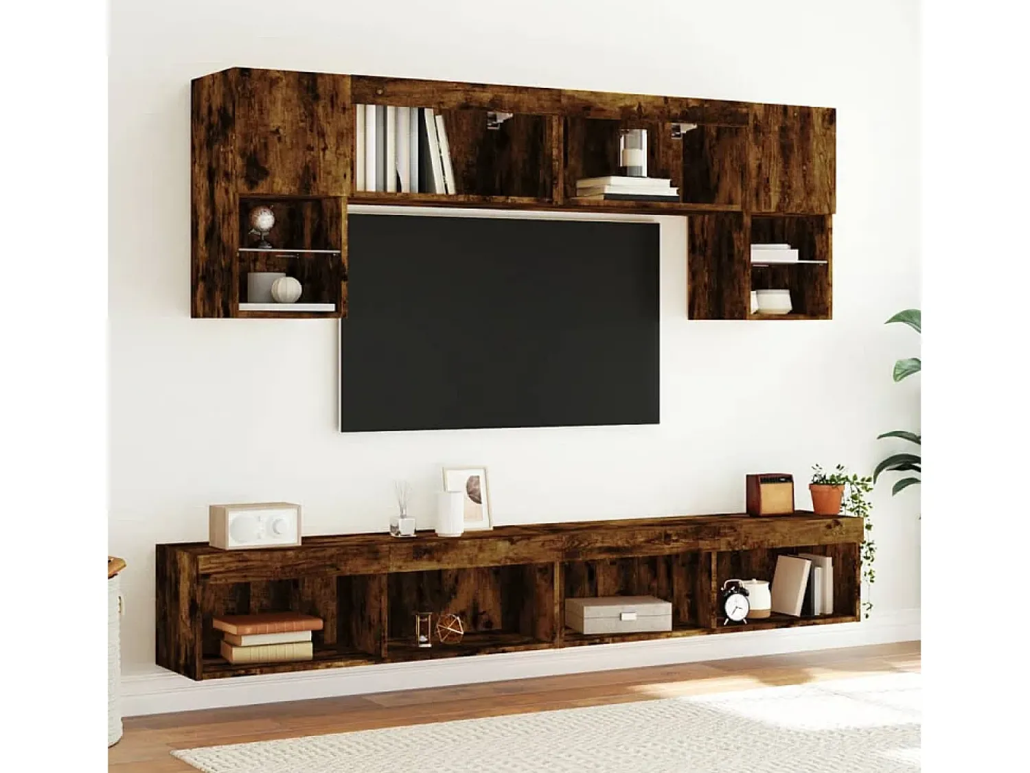 Móvel De Tv| Móveis de TV com luzes LED 2 pcs 100x30x30 cm carvalho fumado PT545638 Castanho