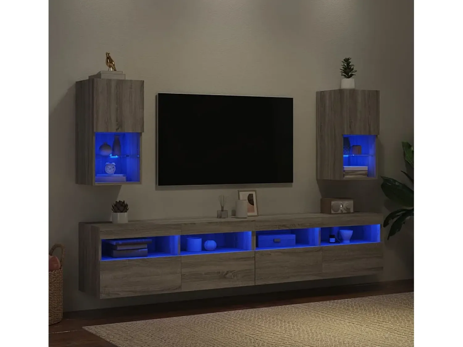 Móvel De Tv| Móveis de TV com luzes LED 2 pcs 30,5x30x60 cm sonoma PT712845 Cinzento