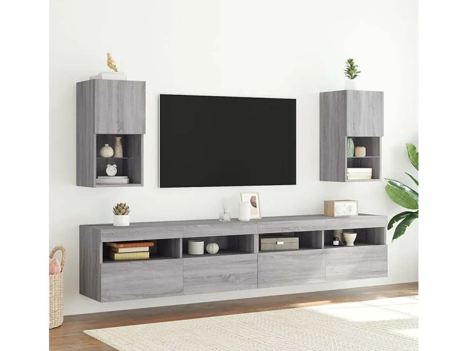 Móvel De Tv| Móveis de TV com luzes LED 2 pcs 30,5x30x60 cm sonoma PT712845 Cinzento