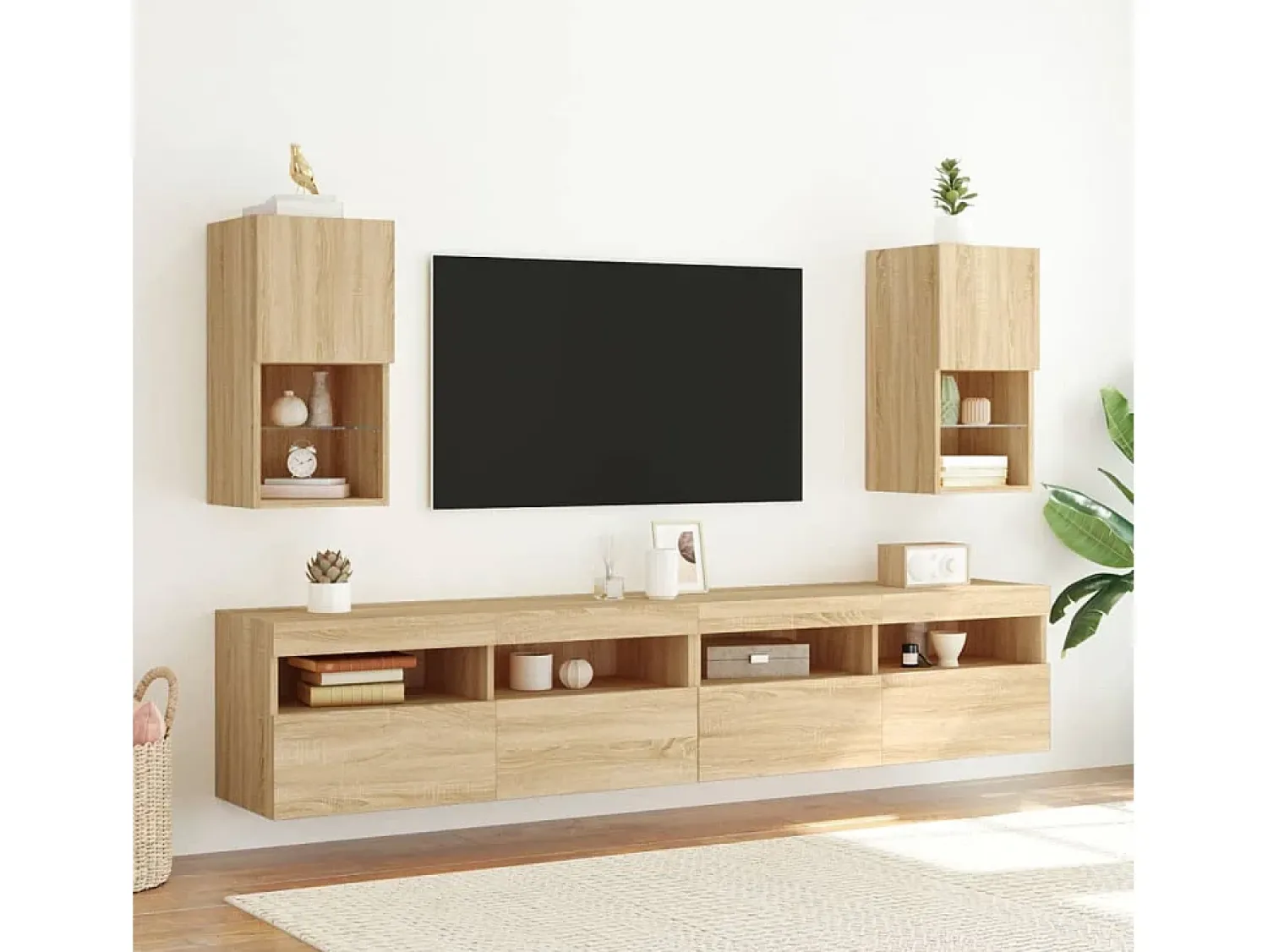 Móvel De Tv* Móveis de TV com luzes LED 2 pcs 30,5x30x60 cm carvalho sonoma PT899071 Castanho