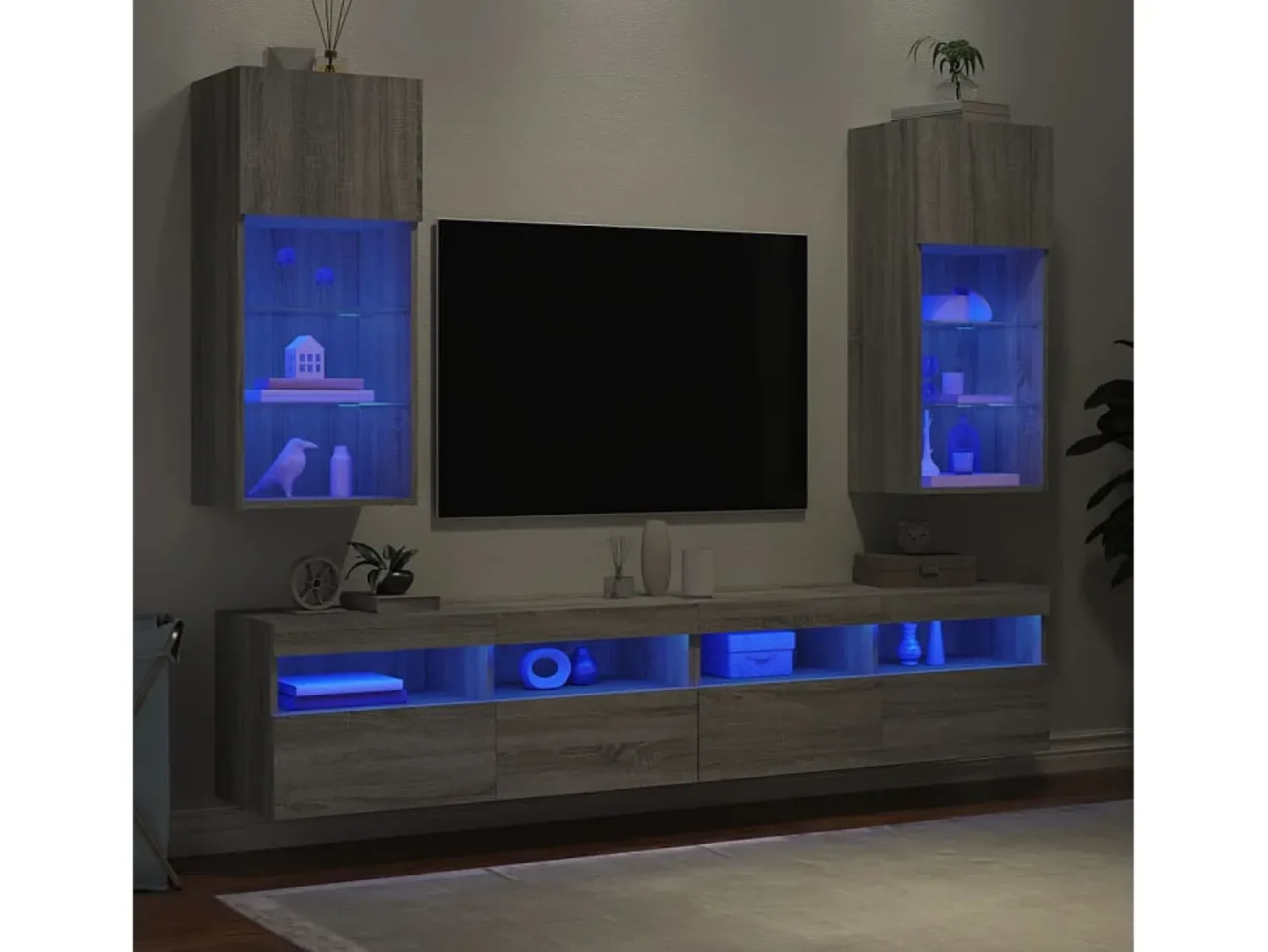 Móvel De Tv|vidaxl Móveis de TV com luzes LED 2 pcs 40,5x30x90 cm sonoma Cinzento