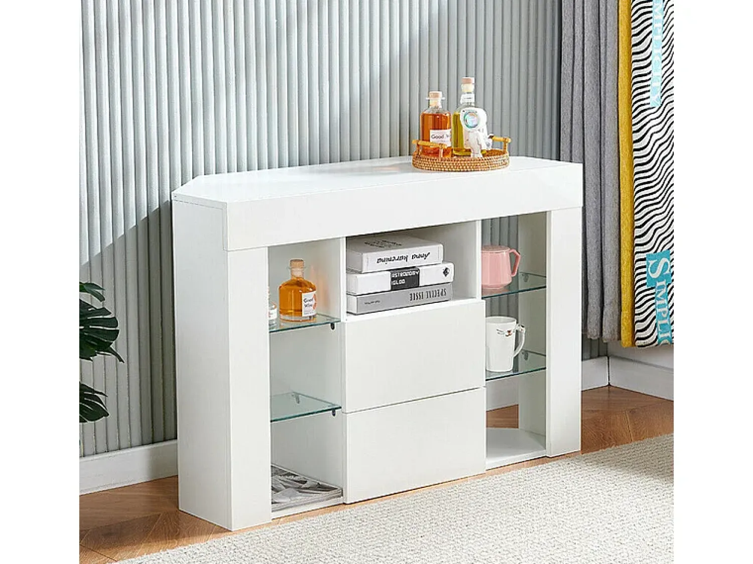 Outlet DripeX Móveis de TV de ângulo moderno com luz LED, bancada de TV branca moderna, 9 compartimentos, móveis de sala de estar 100x40x68cm Branco