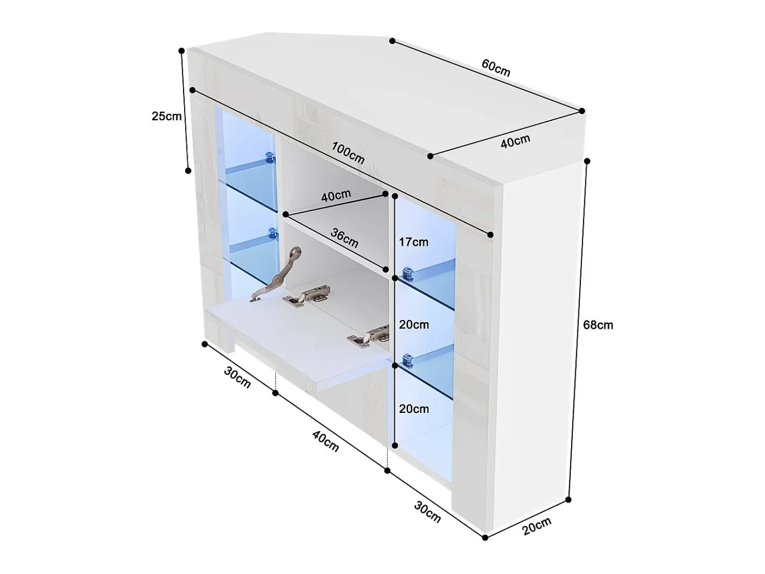 Outlet DripeX Móveis de TV de ângulo moderno com luz LED, bancada de TV branca moderna, 9 compartimentos, móveis de sala de estar 100x40x68cm Branco