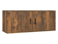 New Helloshop26 Móveis de TV de parede prateleira multimídia aparador de TV sala de jantar sala de estar quarto 3 peças carvalho fumado 100 x 345 x 40 cm 02_0029045 Castanho