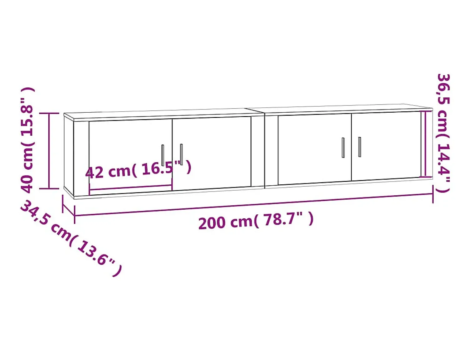 Helloshop26 Móveis de TV de parede prateleira multimídia aparador TV sala de jantar sala de estar quarto 2 peças carvalho fumado 100 x 345 x 40 cm 02_0028978^ Móvel De Tv