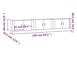 Helloshop26 Móveis de TV de parede prateleira multimídia aparador de TV sala de jantar sala de estar quarto 3 peças carvalho fumado 80 x 345 x 40 cm 02_0029047^ Móvel De Tv