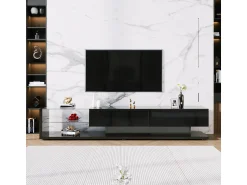 Hot Móveis de TV e aparadores baixos com acabamento brilhante, divisórias de vidro, iluminação LED e design rústico-moderno. Preto