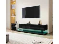 Hot Móveis de TV e aparadores baixos com acabamento brilhante, divisórias de vidro, iluminação LED e design rústico-moderno. Preto
