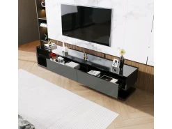 Hot Móveis de TV e aparadores baixos com acabamento brilhante, divisórias de vidro, iluminação LED e design rústico-moderno. Preto