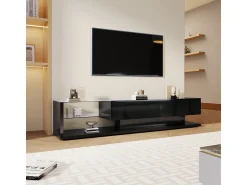 Hot Móveis de TV e aparadores baixos com acabamento brilhante, divisórias de vidro, iluminação LED e design rústico-moderno. Preto