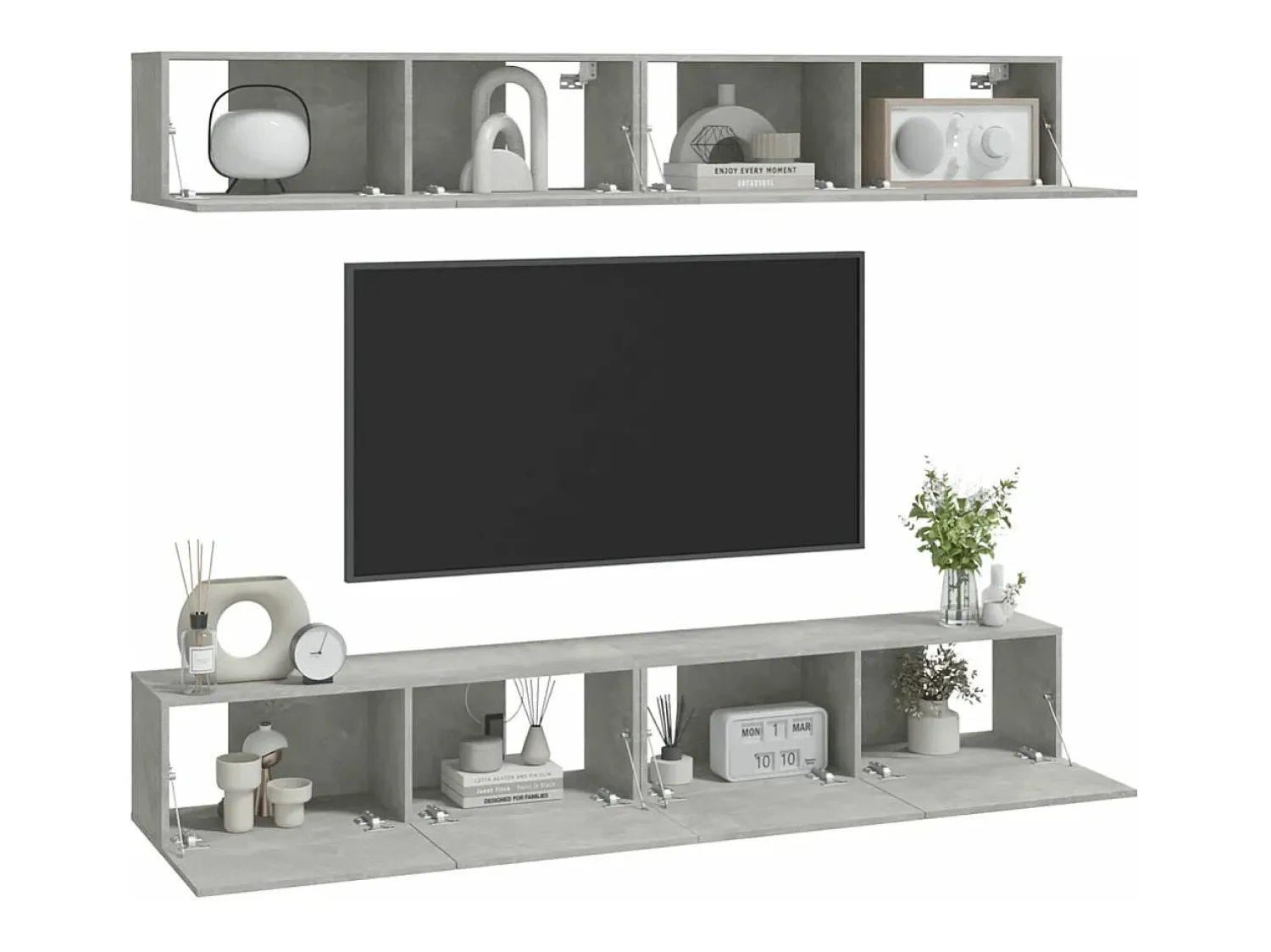 Móvel De Tv| Móveis de TV para parede 4 pcs 100x30x30 cm cinza cimento PT624979 Cinzento