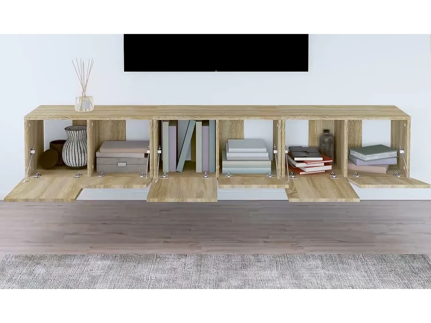 Online vidaxl Móveis de TV para parede 3 pcs 60x30x30 cm carvalho sonoma Castanho