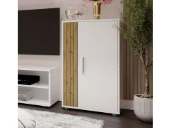 Móveis de TV para sala de estar e sala de jantar em estilo nórdico Kolm em carvalho e branco^ Móvel De Tv
