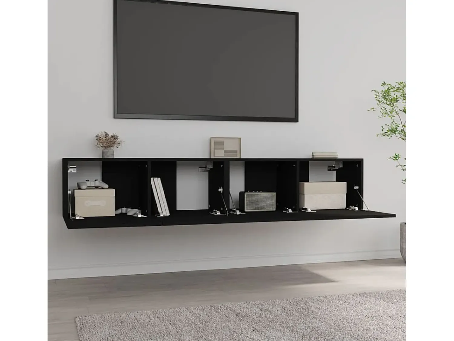Móvel De Tv| Móveis de TV 2pcs 80x30x30 cm derivados de madeira PT302743 Preto