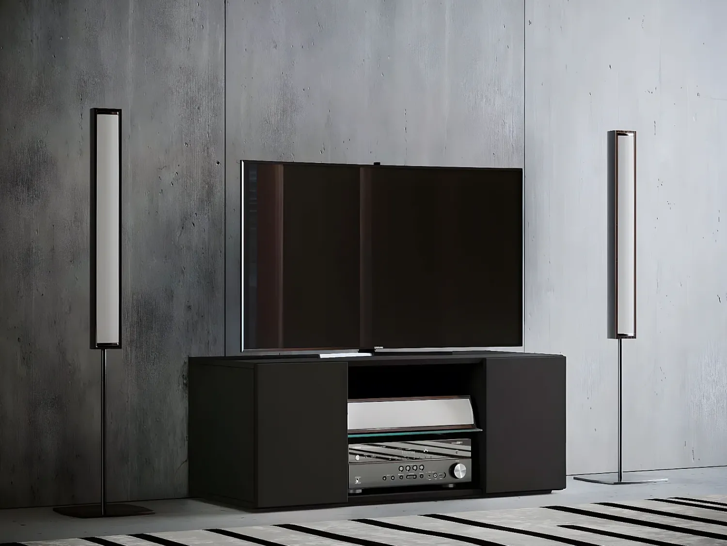 Móvel De Tv|VCM Móveis de TV | Lowboard | Armário de TV | Dimensões A. 40 x L. 95 x P. 36 cm | Fernseh Furniture - Lowina (Preto) Multicor