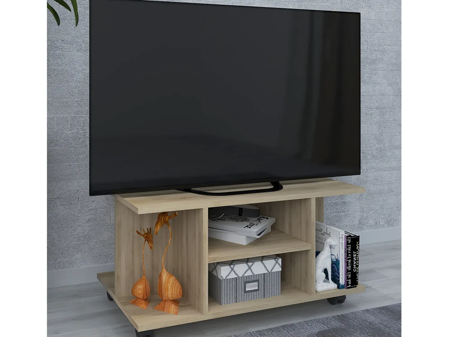 VCM Móveis de TV | Lowboard | Prateleira de TV com rodízios | Dimensões A. 40 x L. 80 x P. 40 cm | Fernseh Furniture - Findalo (Beech)^ Móvel De Tv