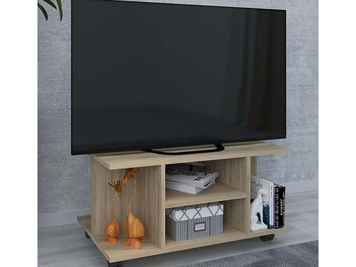VCM Móveis de TV | Lowboard | Prateleira de TV com rodízios | Dimensões A. 40 x L. 80 x P. 40 cm | Fernseh Furniture - Findalo (Beech)^ Móvel De Tv