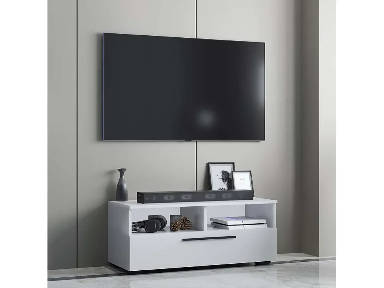 Móvel De Tv|VCM Móveis de TV | Lowboard | Armário de TV com espaço de armazenamento suficiente | Dimensões A. 39 x L. 95 x P. 40 cm | Fernseh Furniture – Arila L (Branco) Multicor