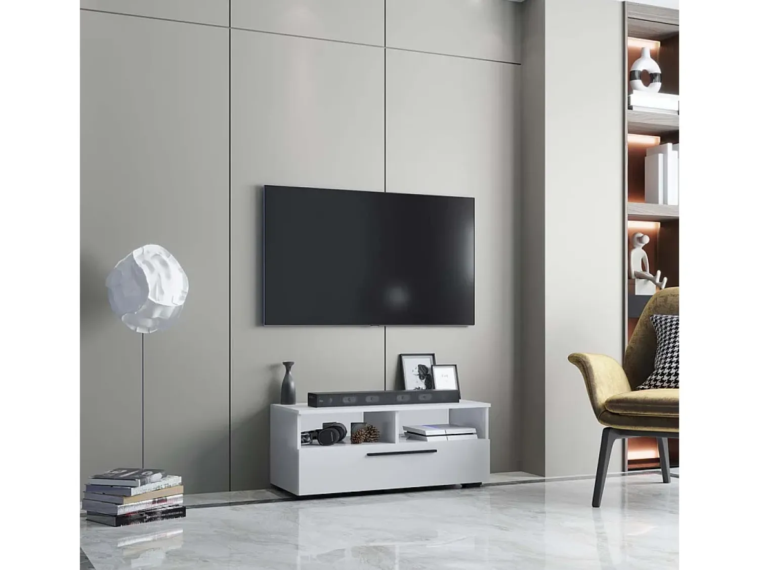 Móvel De Tv|VCM Móveis de TV | Lowboard | Armário de TV com espaço de armazenamento suficiente | Dimensões A. 39 x L. 95 x P. 40 cm | Fernseh Furniture – Arila L (Branco) Multicor