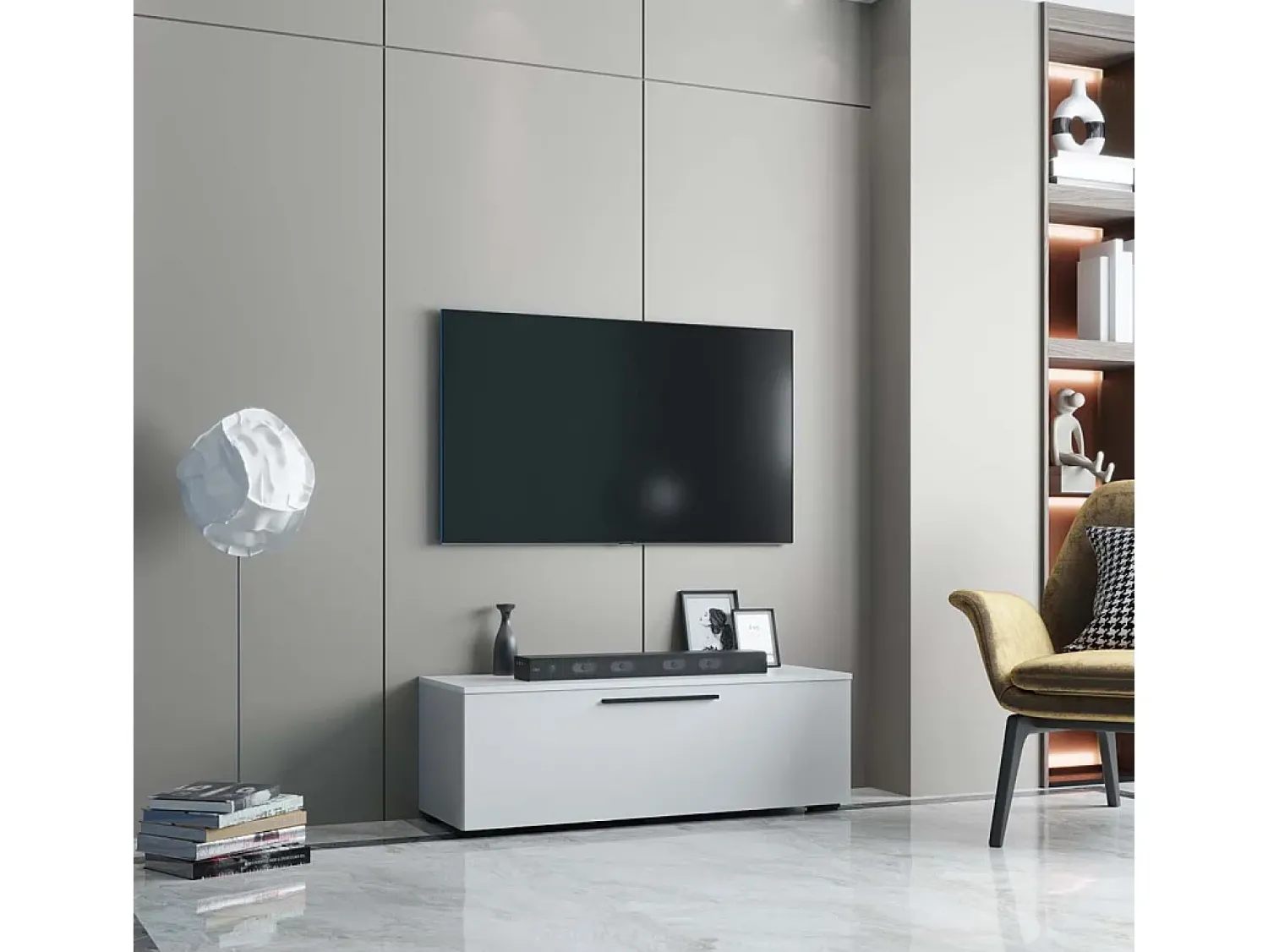 VCM Móveis de TV | Lowboard | Armário de TV com porta dobrável larga | Dimensões A. 39 x L. 115 x P. 40 cm | Fernseh Furniture – Arila M (Branco)^ Móvel De Tv