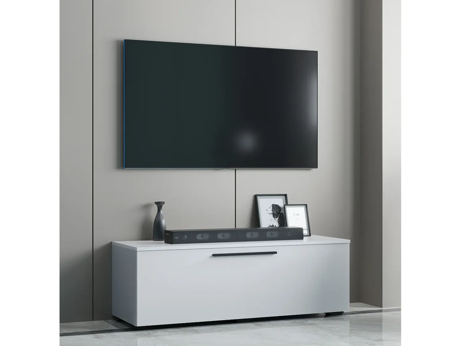 VCM Móveis de TV | Lowboard | Armário de TV com porta dobrável larga | Dimensões A. 39 x L. 115 x P. 40 cm | Fernseh Furniture – Arila M (Branco)^ Móvel De Tv