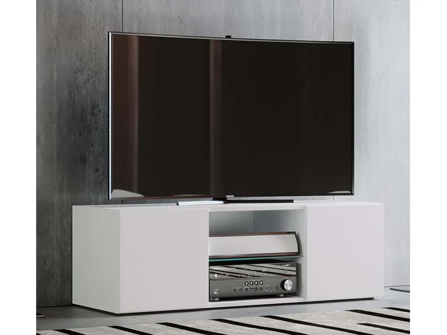 Móvel De Tv|VCM Móveis de TV | Lowboard | Armário de TV | Dimensões A. 40 x L. 115 x P. 36 cm | Fernseh Furniture - Lowina (Branco) Multicor