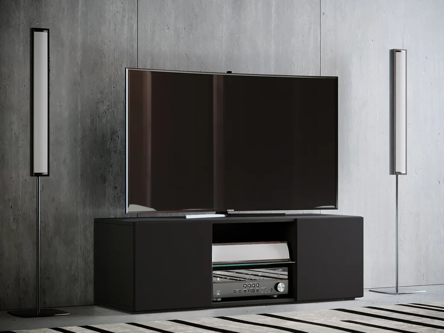 VCM Móveis de TV | Lowboard | Armário de TV | Dimensões A. 40 x L. 115 x P. 36 cm | Fernseh Furniture - Lowina (Preto)^ Móvel De Tv