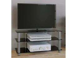 VCM Móveis de TV | Lowboard | Encaminhamento por cabo | Dimensões A. 45 x L. 95 x P. 40 cm | Fernseh Furniture - Netasa (vidro preto)^ Móvel De Tv