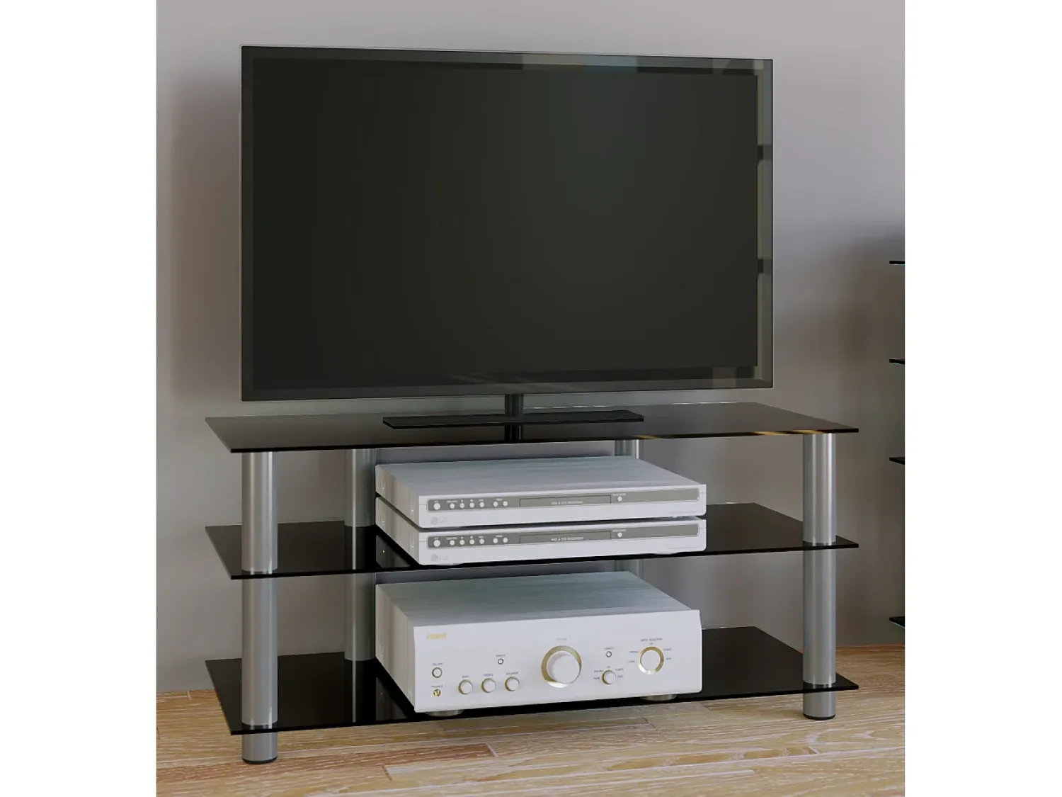 VCM Móveis de TV | Lowboard | Encaminhamento por cabo | Dimensões A. 45 x L. 95 x P. 40 cm | Fernseh Furniture - Netasa (vidro preto)^ Móvel De Tv