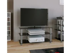 VCM Móveis de TV | Lowboard | Encaminhamento por cabo | Dimensões A. 45 x L. 95 x P. 40 cm | Fernseh Furniture - Netasa (vidro preto)^ Móvel De Tv