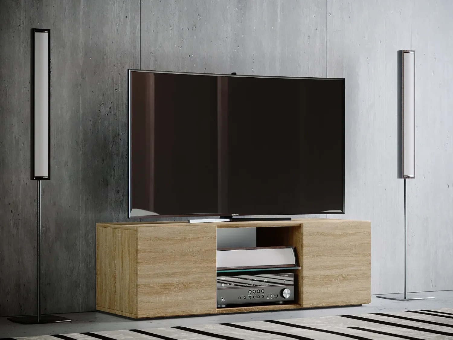 Móvel De Tv|VCM Móveis de TV | Lowboard | Armário de TV | Dimensões A. 40 x L. 95 x P. 36 cm | Fernseh Furniture - Lowina (Sonoma Oak) Multicor