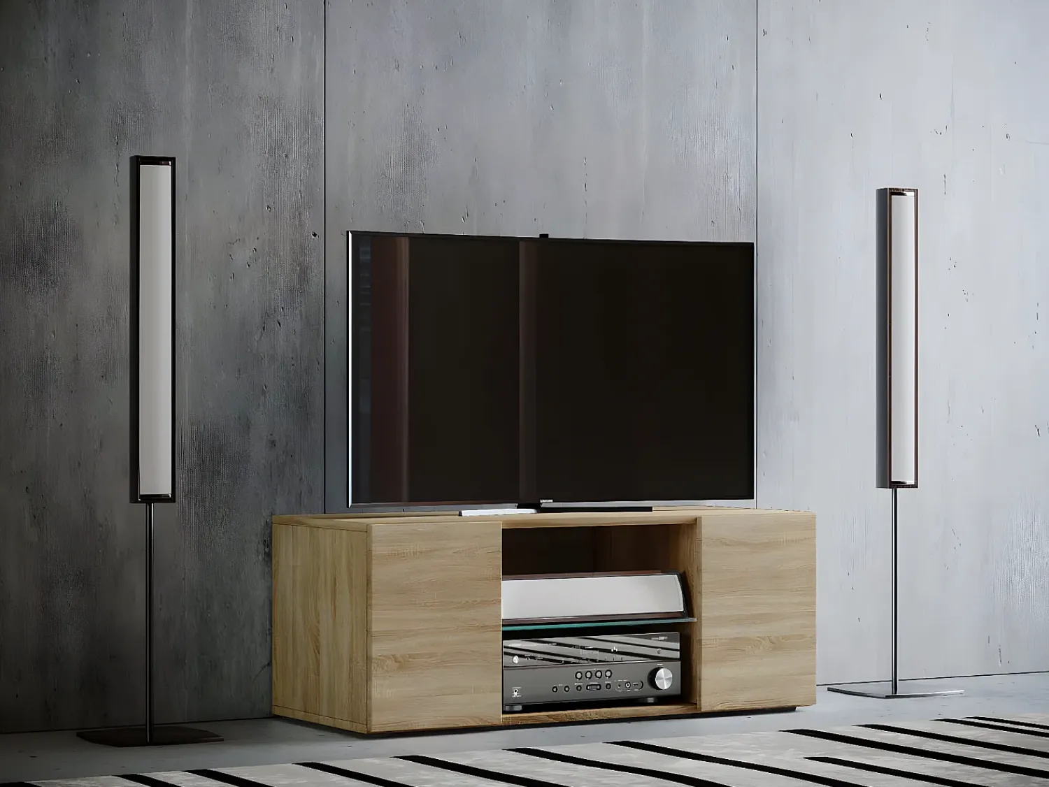 Móvel De Tv|VCM Móveis de TV | Lowboard | Armário de TV | Dimensões A. 40 x L. 95 x P. 36 cm | Fernseh Furniture - Lowina (Sonoma Oak) Multicor