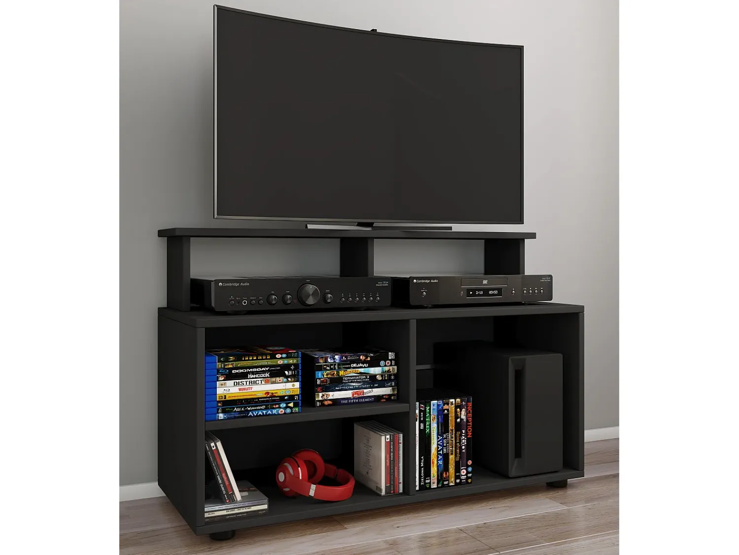 Clearance VCM Móveis de TV | Lowboard | Prateleira de TV com espaço de armazenamento suficiente | Dimensões A. 59 x L. 90 x P. 36 cm | Fernseh Furniture - Balansia (Black) Multicor