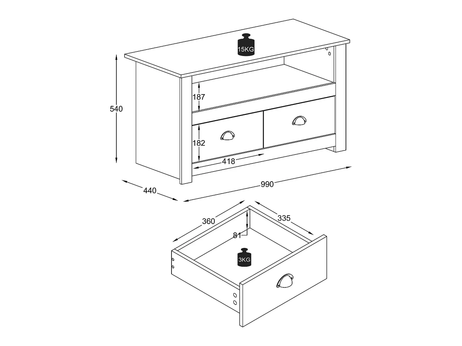 VCM Móveis de TV | Lowboard | Prateleira de TV com espaço de armazenamento suficiente | Dimensões A. 54 x L. 99 x P. 44 cm | Fernseh Furniture – Balusa (Branco)^ Móvel De Tv