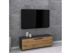 Móvel De Tv*VCM Móveis de TV | Lowboard | Armário de TV com porta dobrável larga | Dimensões A. 39 x L. 115 x P. 40 cm | Fernseh Furniture – Arila M (Anthracite / Honey Oak) Multicor
