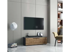 Móvel De Tv*VCM Móveis de TV | Lowboard | Armário de TV com porta dobrável larga | Dimensões A. 39 x L. 115 x P. 40 cm | Fernseh Furniture – Arila M (Anthracite / Honey Oak) Multicor