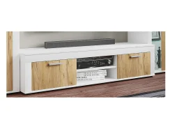 Outlet VCM Móveis de TV | Lowboard | Prateleira TV | Dimensões A. 37 x L. 160 x P. 45 cm | Fernseh Furniture – Usilo XL (Branco / Carvalho Mel) Multicor
