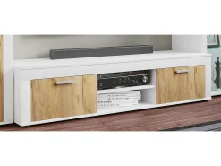 Outlet VCM Móveis de TV | Lowboard | Prateleira TV | Dimensões A. 37 x L. 160 x P. 45 cm | Fernseh Furniture – Usilo XL (Branco / Carvalho Mel) Multicor