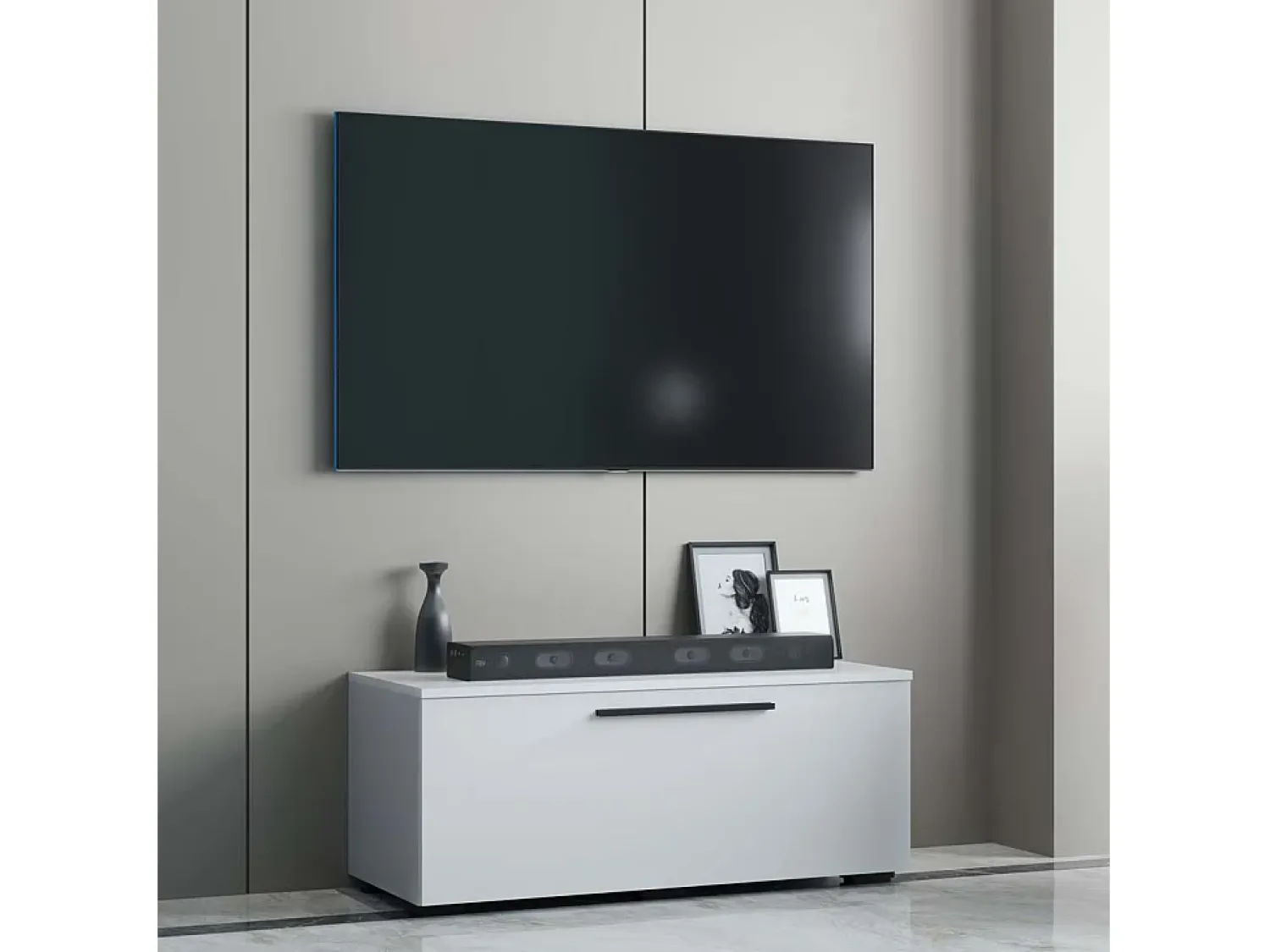 Online VCM Móveis de TV | Lowboard | Armário de TV com porta dobrável larga | Dimensões A. 39 x L. 95 x P. 40 cm | Fernseh Furniture – Arila S (Branco) Multicor