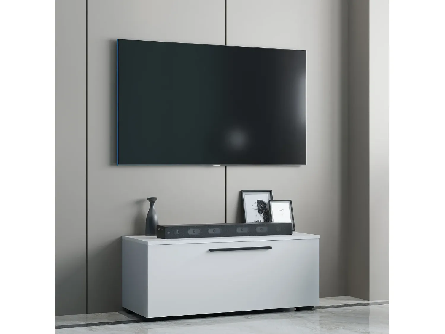 Online VCM Móveis de TV | Lowboard | Armário de TV com porta dobrável larga | Dimensões A. 39 x L. 95 x P. 40 cm | Fernseh Furniture – Arila S (Branco) Multicor